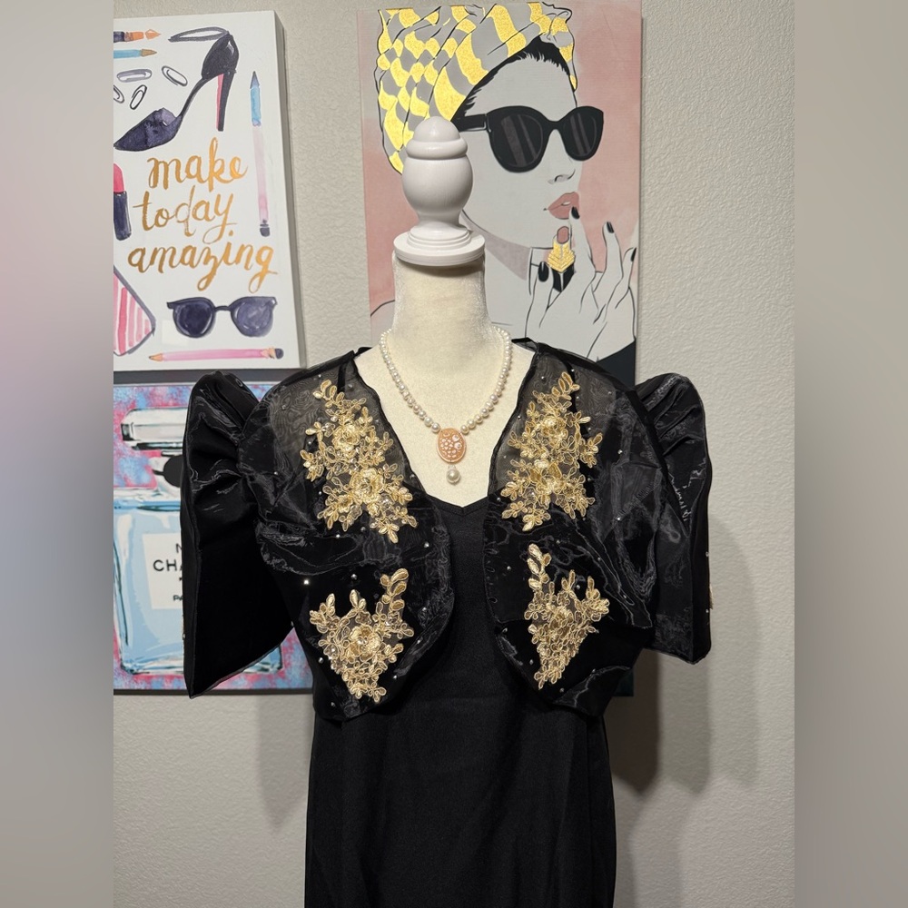 Elegant Black and Gold Embroidered Bolero